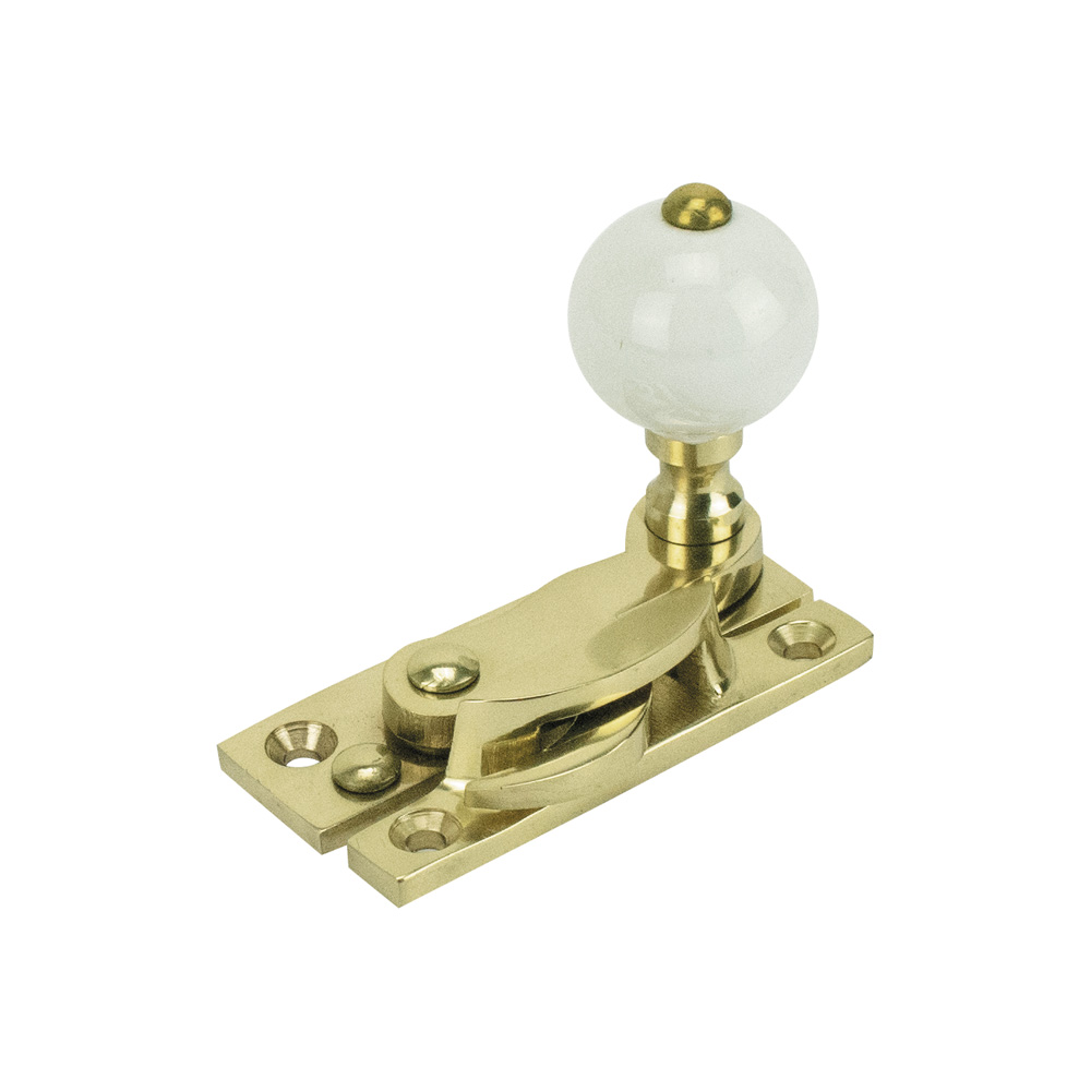 Sash Heritage Claw Fastener with White Ceramic Knob (Non Locking) - Polished Brass